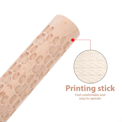 HOOWIFFY Pottery Slab Roller Embossed Rolling Pin Wooden Khaki 1Pack for Baking Cookies Artists.
