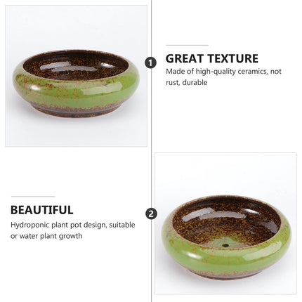 HOOWIFFY Green Ceramic Flower Pot, Hydroponic Planter for Indoor and Outdoor Garden Decor.