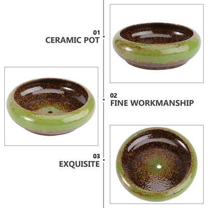 HOOWIFFY Green Ceramic Flower Pot, Hydroponic Planter for Indoor and Outdoor Garden Decor.