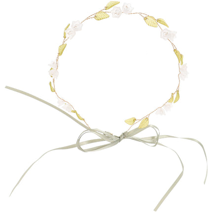 HOOWIFFY Lily of The Valley Floral Headband Golden Ribbon Design for Brides and Teens.