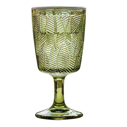 300ml Embossed Glass Wine Goblet with Retro Leaves Pattern, Elegant Water and Drinks Cup for Home and Party Use.