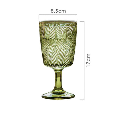 300ml Embossed Glass Wine Goblet with Retro Leaves Pattern, Elegant Water and Drinks Cup for Home and Party Use.