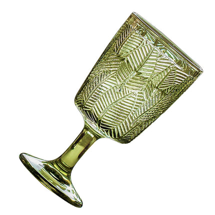 300ml Embossed Glass Wine Goblet with Retro Leaves Pattern, Elegant Water and Drinks Cup for Home and Party Use.