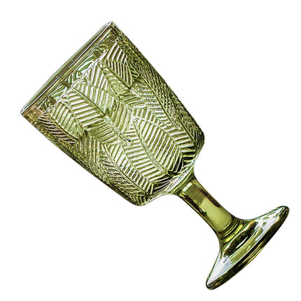 300ml Embossed Glass Wine Goblet with Retro Leaves Pattern, Elegant Water and Drinks Cup for Home and Party Use.