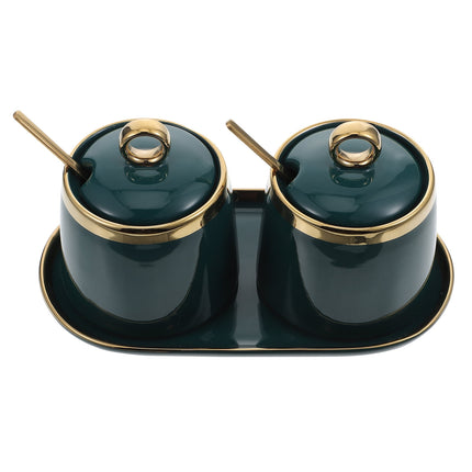 1 Set Sugar Bowls with Lid Tray Spoons Seasoning Boxes Salt Containers.