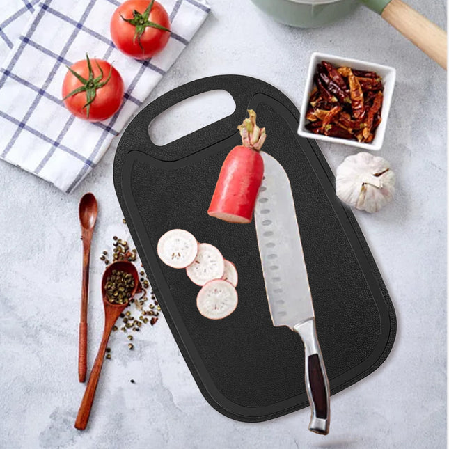 Chmadoxn Plastic Cutting Boards for Kitchen Dishwasher Safe, Double-sided Design Extra Large Cutting Board for Meat , Easy Grip Handle, Non-Slip, with Grinding Area 12.8" x 7.8" x 0.1" Black.