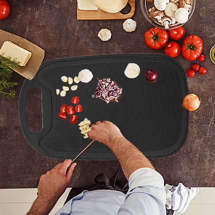 Chmadoxn Plastic Cutting Boards for Kitchen Dishwasher Safe, Double-sided Design Extra Large Cutting Board for Meat , Easy Grip Handle, Non-Slip, with Grinding Area 12.8" x 7.8" x 0.1" Black.