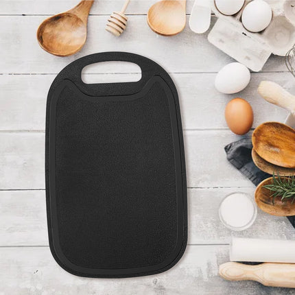 Chmadoxn Plastic Cutting Boards for Kitchen Dishwasher Safe, Double-sided Design Extra Large Cutting Board for Meat , Easy Grip Handle, Non-Slip, with Grinding Area 12.8" x 7.8" x 0.1" Black.