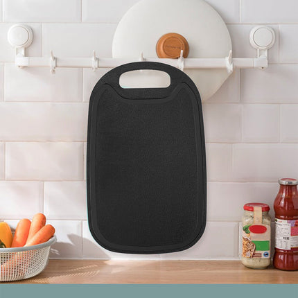 Chmadoxn Plastic Cutting Boards for Kitchen Dishwasher Safe, Double-sided Design Extra Large Cutting Board for Meat , Easy Grip Handle, Non-Slip, with Grinding Area 12.8" x 7.8" x 0.1" Black.