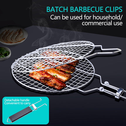 Chmadoxn Extra Large Cooking Surface Grill Clip for Barbecue, Large Foldable Portable Long Handle Wooden Barbecue Camping Outdoor (21.7×11 inch) As Show B.