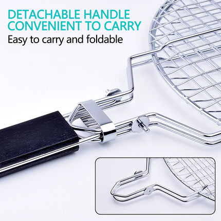 Chmadoxn Extra Large Cooking Surface Grill Clip for Barbecue, Large Foldable Portable Long Handle Wooden Barbecue Camping Outdoor (21.7×11 inch) As Show B.