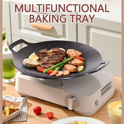Chmadoxn Diameter 10.9 inch Universal Cast Iron Grill Pan, Large Round Cast Iron Pan with Two Handles, Multifunctional Frying Pan As Show B.