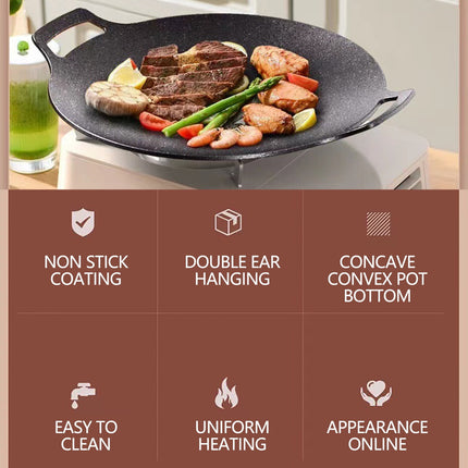 Chmadoxn Diameter 10.9 inch Universal Cast Iron Grill Pan, Large Round Cast Iron Pan with Two Handles, Multifunctional Frying Pan As Show B.