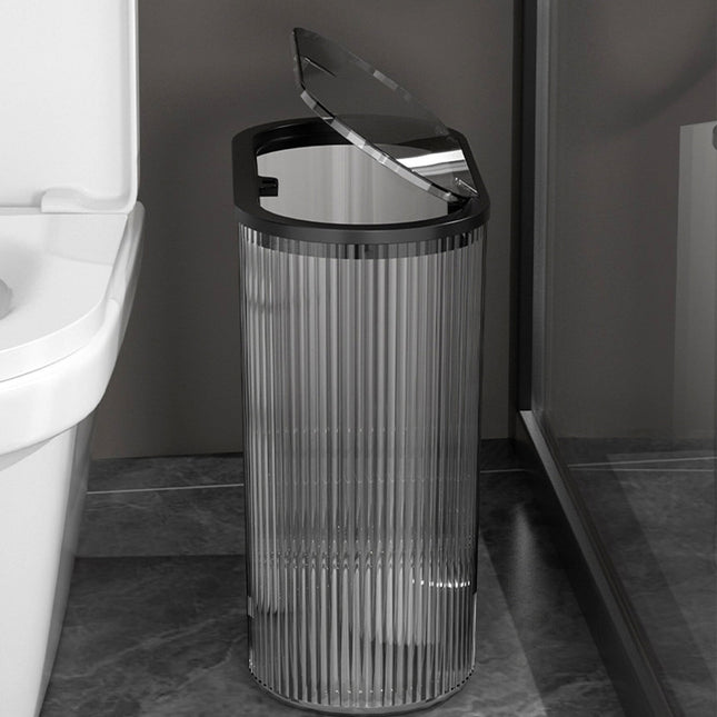 Chmadoxn Transparent Trash Can, Bathroom Trash Cans with Lids, Plastic Slim Waste Basket with Press Top Lid, Clear Garbage Can for Bathroom, Bedroom, Kitchen,Home,Office 11.22×11.73×5.62 in Gray.