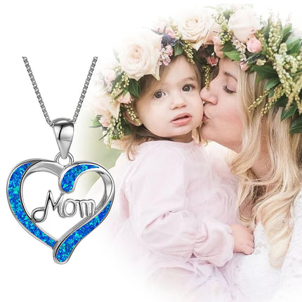 Chmadoxn Necklace for Mom 925 Silver Love Heart Pendant Necklace Birthstones Jewelry Blue Sapphire Pearl Simulated and More Stones Jewelry Women Birthday Mother's Day Silver.