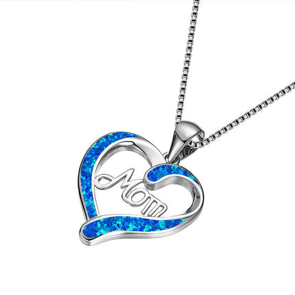 Chmadoxn Necklace for Mom 925 Silver Love Heart Pendant Necklace Birthstones Jewelry Blue Sapphire Pearl Simulated and More Stones Jewelry Women Birthday Mother's Day Silver.