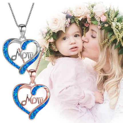 Chmadoxn Necklace for Mom 925 Silver Love Heart Pendant Necklace Birthstones Jewelry Blue Sapphire Pearl Simulated and More Stones Jewelry Women Birthday Mother's Day Silver.