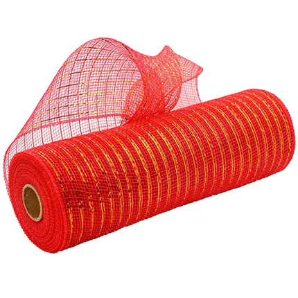 Darzheoy 10 Inch x 30 Feet Deco Poly Mesh Ribbon, Metallic Foil Poly Mesh Ribbon, for Wreaths, Swags, Craft, Wedding, Party and Decorating Supplies Red.