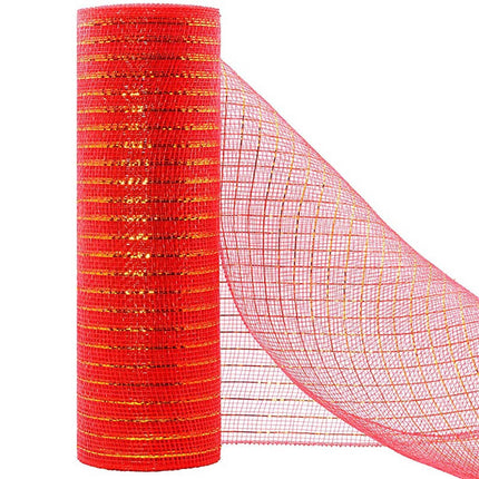 Darzheoy 10 Inch x 30 Feet Deco Poly Mesh Ribbon, Metallic Foil Poly Mesh Ribbon, for Wreaths, Swags, Craft, Wedding, Party and Decorating Supplies Red.