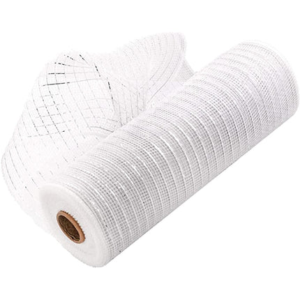 Darzheoy 10 Inch x 30 Feet Deco Poly Mesh Ribbon, Metallic Foil Poly Mesh Ribbon, for Wreaths, Swags, Craft, Wedding, Party and Decorating Supplies White.