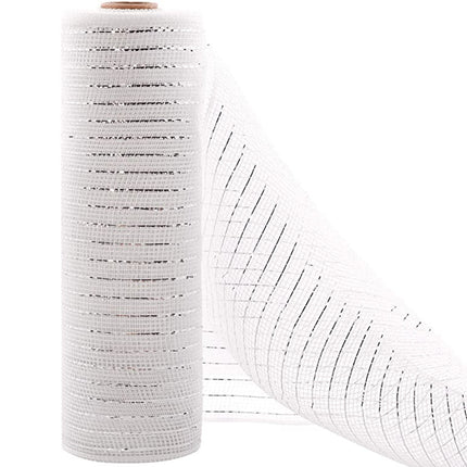 Darzheoy 10 Inch x 30 Feet Deco Poly Mesh Ribbon, Metallic Foil Poly Mesh Ribbon, for Wreaths, Swags, Craft, Wedding, Party and Decorating Supplies White.
