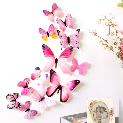 Darzheoy 12Pcs Butterfly Wall Decals, 3D Butterfly Wall Stickers Removable DIY Home Decorations Art Decor Wall Stickers Murals for Kids Bedroom Living Room Classroom Office Pink.
