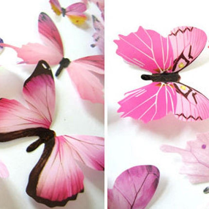 Darzheoy 12Pcs Butterfly Wall Decals, 3D Butterfly Wall Stickers Removable DIY Home Decorations Art Decor Wall Stickers Murals for Kids Bedroom Living Room Classroom Office Pink.