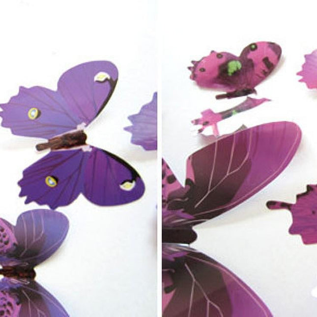 Darzheoy 12Pcs Butterfly Wall Decals, 3D Butterfly Wall Stickers Removable DIY Home Decorations Art Decor Wall Stickers Murals for Kids Bedroom Living Room Classroom Office Purple.