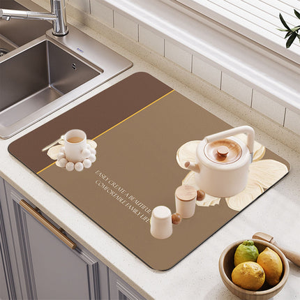 Chmadoxn Dish Drying Mat,Large Dish Drying Mats, Non-Slip Mat Easy Clean Drying Mat Large Heat Dish Drainer Mat for Kitchen Counter Sink Refrigerator or Drawer Easy to Clean 16" x 12" Brown.