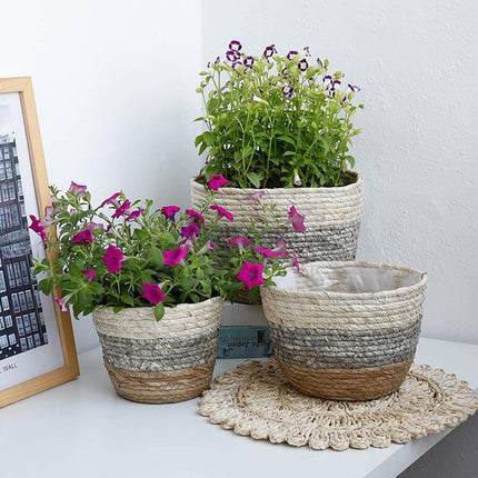 Darzheoy Woven Seagrass Plant Basket, Flower Pots Home Boho Decor, Storage Picnic Grocery Straw Bag for Plant Artificial Tree - 5.5"×8.7"×6.3 B.