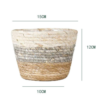 Darzheoy Woven Seagrass Plant Basket, Flower Pots Home Boho Decor, Storage Picnic Grocery Straw Bag for Plant Artificial Tree - 5.5"×8.7"×6.3 C.
