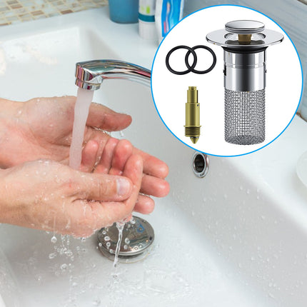 Chmadoxn Universal Bathroom Sink Stopper, Basin Sink Drain Strainer, Bathroom Sink Plug with Stainless Steel Hair Catcher on 2 pc C.