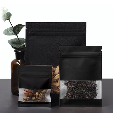Chmadoxn Kraft Paper Bags, Pouches Packaging Paper Sealable Bags, Food Packaging Bags with Window, Ziplock Coffee Bags for Small Business, Resealable Bags 5.1×3.5 in BLACK.