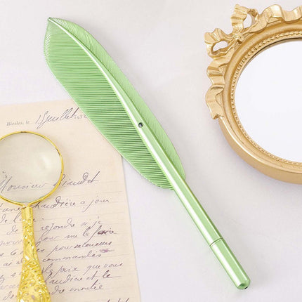 Darzheoy Feather Ballpoint Pens Black Ink Natural Feather Quill Ballpoint Pen for Office, Retro Quill Writing Wedding Sign Pen Green.