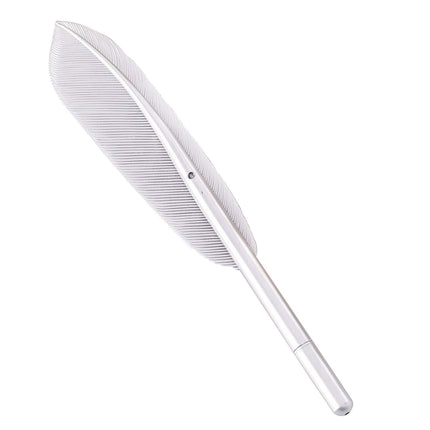 Darzheoy Feather Ballpoint Pens Black Ink Natural Feather Quill Ballpoint Pen for Office, Retro Quill Writing Wedding Sign Pen Silver.