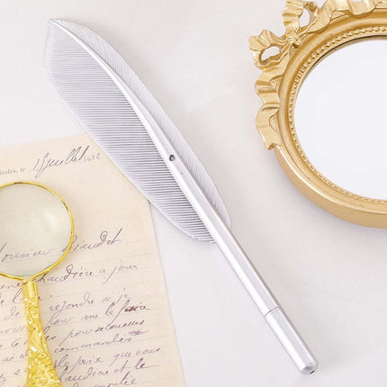 Darzheoy Feather Ballpoint Pens Black Ink Natural Feather Quill Ballpoint Pen for Office, Retro Quill Writing Wedding Sign Pen Silver.