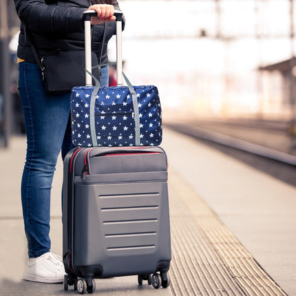 Kdkad Foldable Travel Duffel Bag, Tote Carry On Luggage Sport Duffle Weekend Overnight for Women and Girls, Gym Bag Waterproof Foldable Duffel Bag 19.1×5.8×9.8 in Dark Blue.