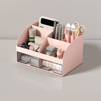 Kdkad Desk Organizer with Drawers, 2 Drawer Desktop Plastic Storage, Rectangular Office Stationery Supplies Desktop Drawers, Clear Desktop Storage Drawers for Office Supplies, Makeup Organizers 5.6×4.7×8.3 in Light blue.