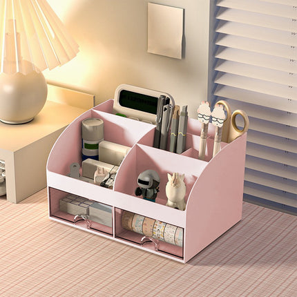 Kdkad Desk Organizer with Drawers, 2 Drawer Desktop Plastic Storage, Rectangular Office Stationery Supplies Desktop Drawers, Clear Desktop Storage Drawers for Office Supplies, Makeup Organizers 5.6×4.7×8.3 in White.