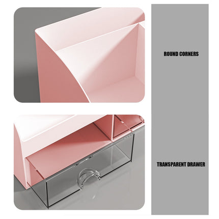 Kdkad Desk Organizer with Drawers, 2 Drawer Desktop Plastic Storage, Rectangular Office Stationery Supplies Desktop Drawers, Clear Desktop Storage Drawers for Office Supplies, Makeup Organizers 5.6×4.7×8.3 in White.