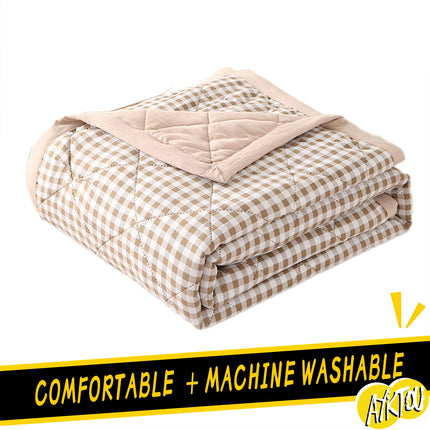 AYktou Reversible Patchwork Quilts Queen Size, 78.74x59.05in Lightweight Plaid Bedspreads Coverlets Quilt Bedding Blanket for All Seasons Khaki.