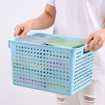 Darzheoy Laundry Basket, 2 pcs Plastic Hamper with Handles, Open Storage Bin to Organize Closets, Cabinets, Pantry, Shelving and Countertop Space, Suitable for Families and Dorms 1PC-Blue.
