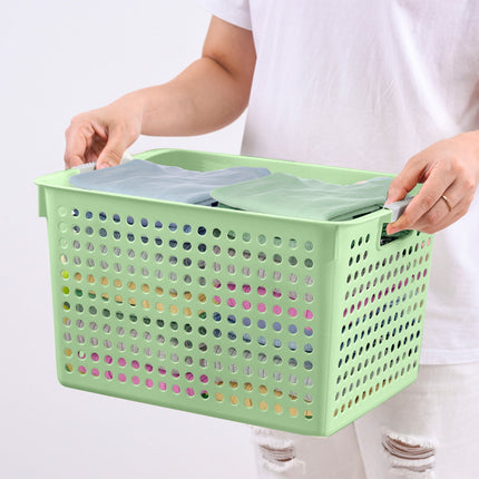 Darzheoy Laundry Basket, 2 pcs Plastic Hamper with Handles, Open Storage Bin to Organize Closets, Cabinets, Pantry, Shelving and Countertop Space, Suitable for Families and Dorms 1PC-Green.