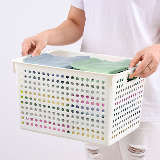 Darzheoy Laundry Basket, 2 pcs Plastic Hamper with Handles, Open Storage Bin to Organize Closets, Cabinets, Pantry, Shelving and Countertop Space, Suitable for Families and Dorms 1PC-White.