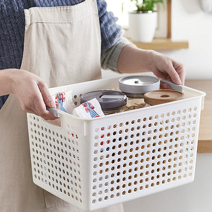 Darzheoy Laundry Basket, 2 pcs Plastic Hamper with Handles, Open Storage Bin to Organize Closets, Cabinets, Pantry, Shelving and Countertop Space, Suitable for Families and Dorms 1PC-White.