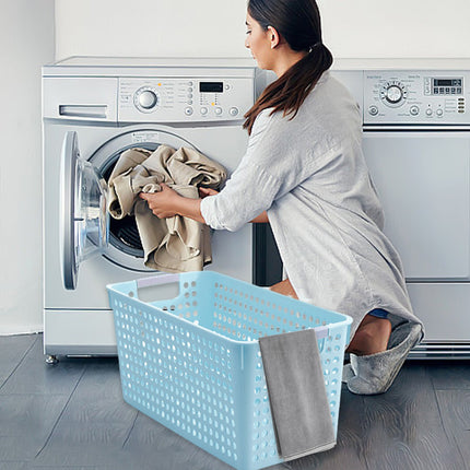 Darzheoy Laundry Basket, 2 pcs Plastic Hamper with Handles, Open Storage Bin to Organize Closets, Cabinets, Pantry, Shelving and Countertop Space, Suitable for Families and Dorms 3PC-Blue.