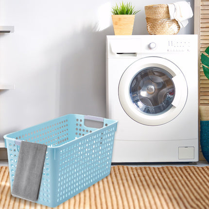 Darzheoy Laundry Basket, 2 pcs Plastic Hamper with Handles, Open Storage Bin to Organize Closets, Cabinets, Pantry, Shelving and Countertop Space, Suitable for Families and Dorms 3PC-Blue.