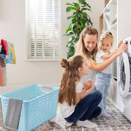 Darzheoy Laundry Basket, 2 pcs Plastic Hamper with Handles, Open Storage Bin to Organize Closets, Cabinets, Pantry, Shelving and Countertop Space, Suitable for Families and Dorms 3PC-Blue.