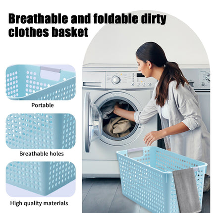 Darzheoy Laundry Basket, 2 pcs Plastic Hamper with Handles, Open Storage Bin to Organize Closets, Cabinets, Pantry, Shelving and Countertop Space, Suitable for Families and Dorms 3PC-Blue.