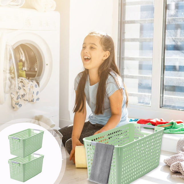 Darzheoy Laundry Basket, 2 pcs Plastic Hamper with Handles, Open Storage Bin to Organize Closets, Cabinets, Pantry, Shelving and Countertop Space, Suitable for Families and Dorms 3PC-Green.